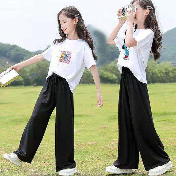 女童阔腿裤初秋薄款直筒裤2025洋派新款运动裤纯棉宽松中大童长裤