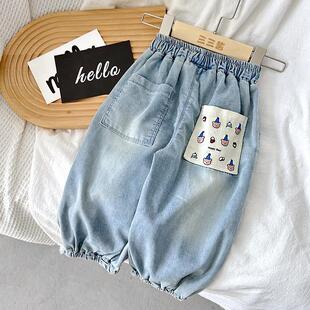 儿童天丝软牛仔裤2025新款男童裤子夏轻薄宝宝夏天裤子女童防蚊裤