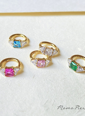 沫沫穿刺 “相依”锆石耳圈医用钛合金镀金耳环rook环迷你耳骨环