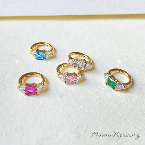 沫沫穿刺 “相依”锆石耳圈医用钛合金镀金耳环rook环迷你耳骨环