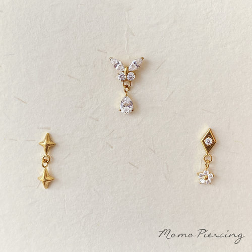 沫沫穿刺 镶钻超闪镀金吊坠钛合金耳骨钉百搭flat耳垂内螺旋免摘