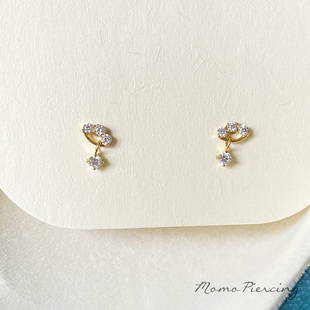 沫沫穿刺 超闪镀金钛合金耳骨钉迷你吊坠耳蜗钉flat内螺防敏 摇曳