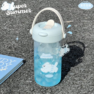 原创泳圈小狗玻璃杯女生高颜值双饮吸管杯泡茶水杯便携学生水杯子