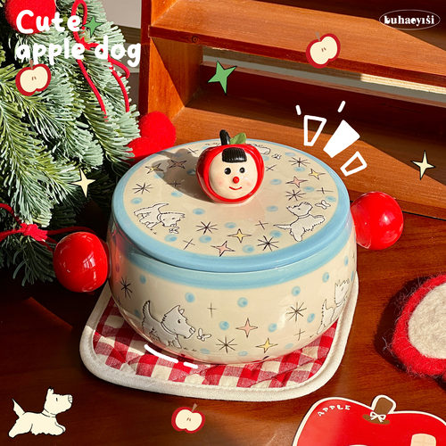 苹果陶瓷泡面碗带盖勺礼盒装送人