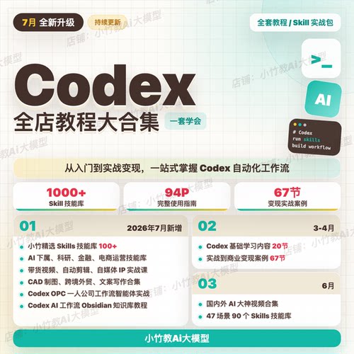 Codex教程资料合集｜视频和文档教程｜Skills技能包｜安装资料包
