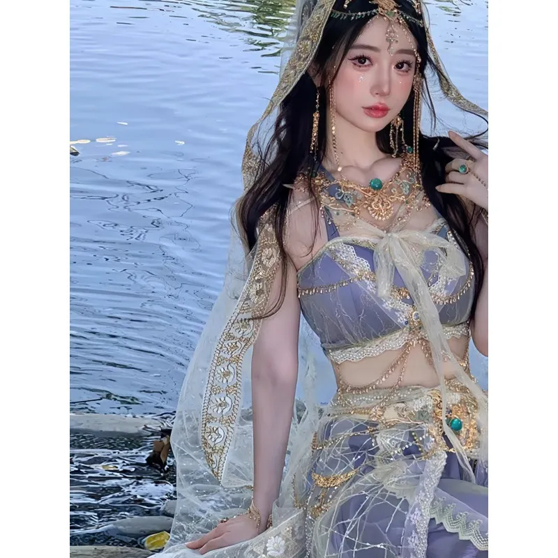 敦煌飞天汉服女夏季异域风情舞蹈服装西双版纳傣族服装西域舞姬