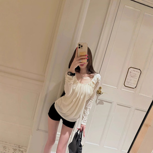 香颈奶欲 T恤早秋冬别致上衣女 纯欲褶皱简约舒适长袖