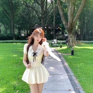 夏季 甜美學院風顯瘦小個子連衣裙 韓漫學姐 瑞茜·威瑟斯