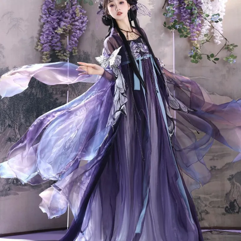 七挽居原创暗夜蝶汉服女唐制诃子裙仙气破烂大袖衫重工刺绣春款