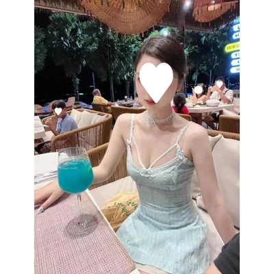 海盐冰淇淋蓝色小清新纯欲收腰吊带裙无袖小个子短裙设计感裙子