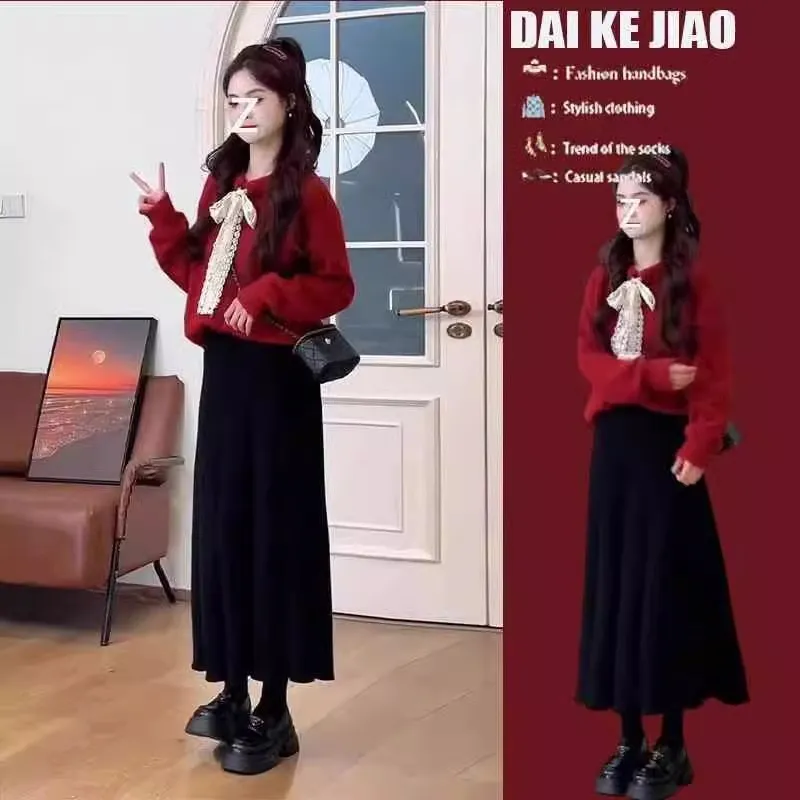 早春大码女装穿搭女新款高级感小香风针织毛衣百搭半身裙两件套装