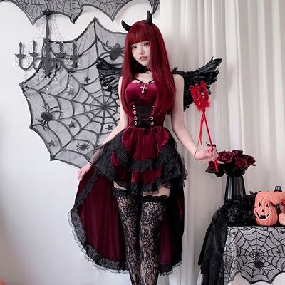 欧美暗黑哥特风万圣节服装女士连衣裙燕尾女巫婆吸血鬼新娘表演服