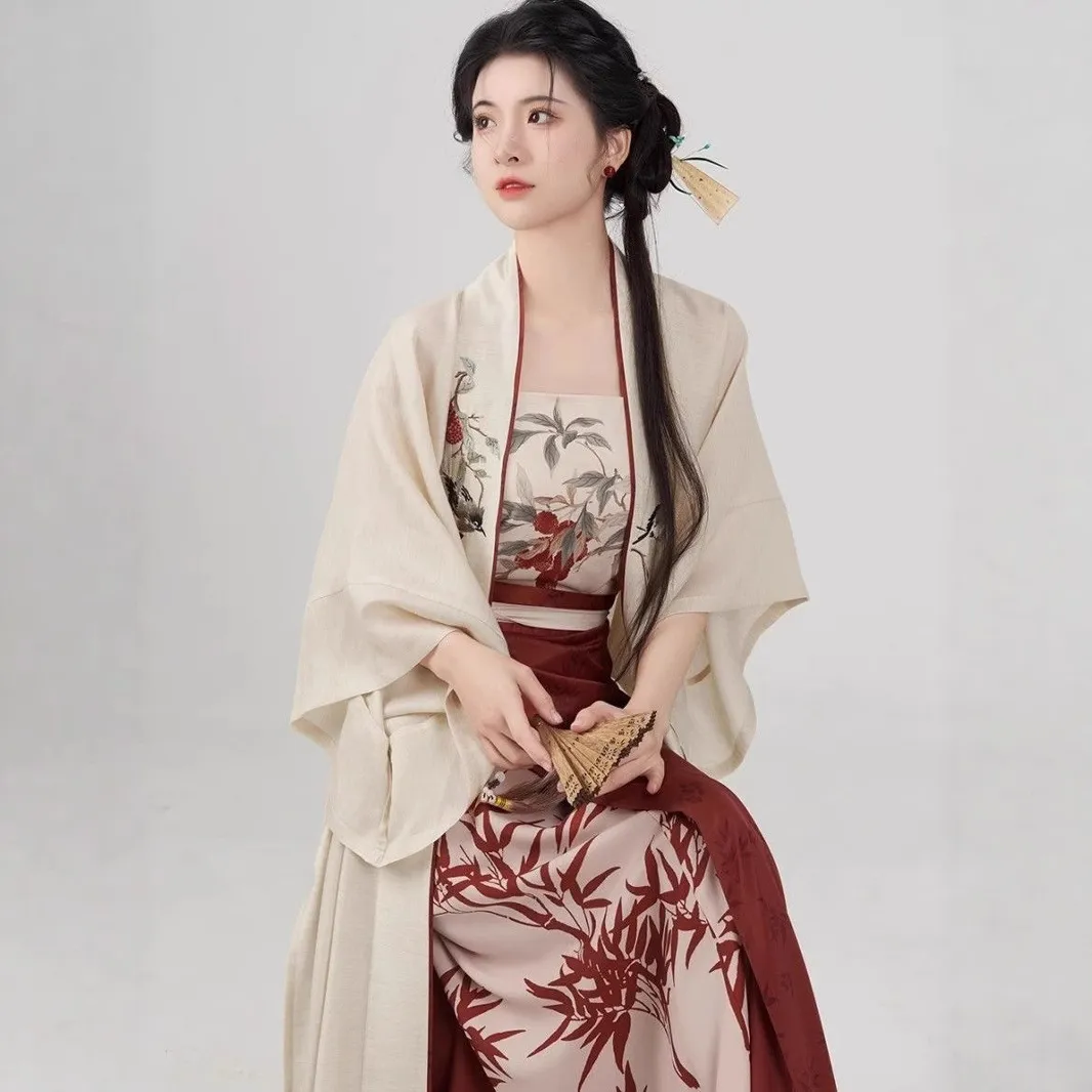 新款宋制汉服女装【荔香晚鹊】三件套长干寺刺绣旋裙国风夏秋绣花