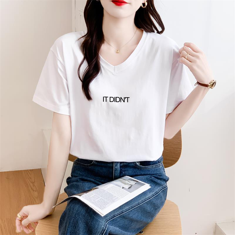 夏季新款显瘦百搭V领短袖t恤