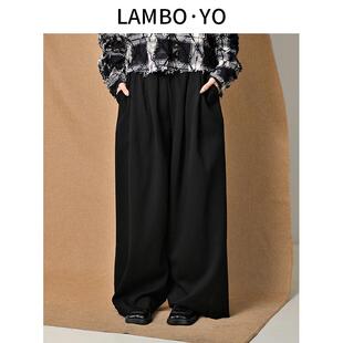 LAMBOYO春季新款长裤拖地阔腿裤山本裤捏褶遮肉显瘦休闲裤女