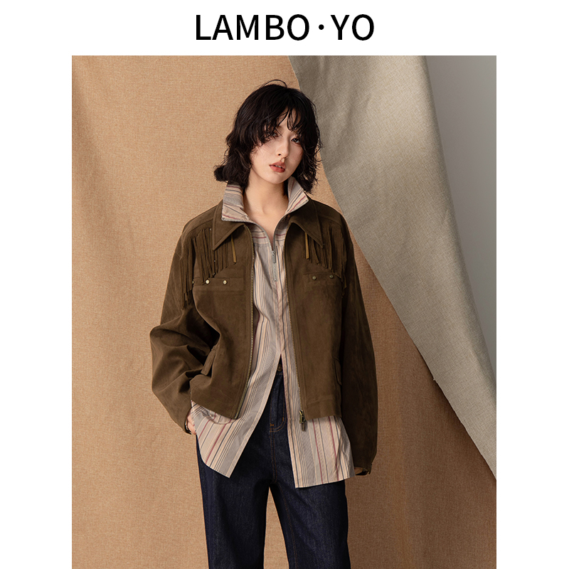 LAMBOYO复古短款麂皮外套