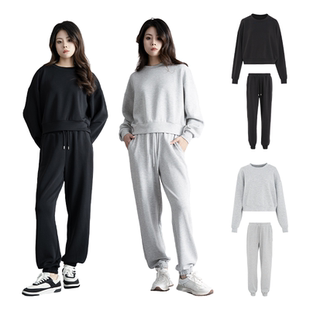 LAMBOYO2025秋季新款莫代尔舒适圆领上衣/运动居家通勤束脚长裤女