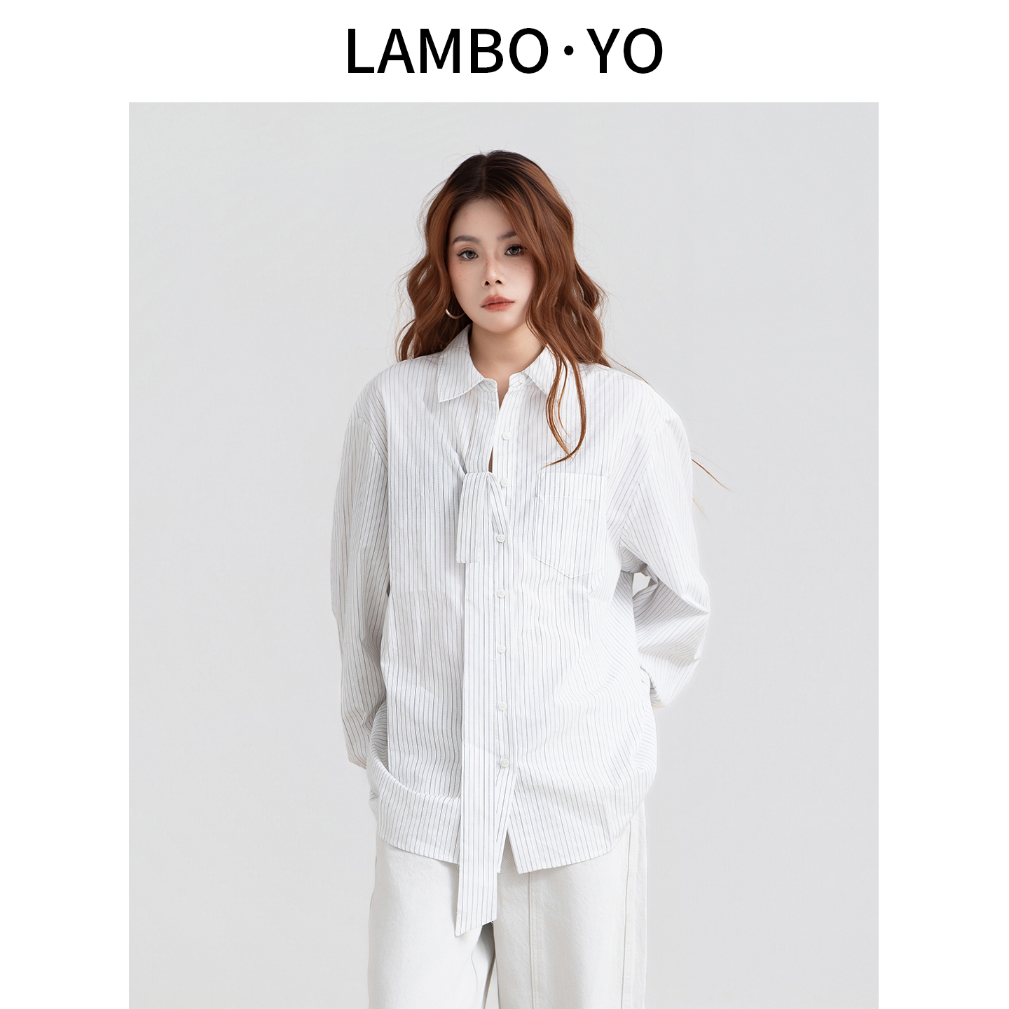 松弛感廓形条纹长袖衬衫