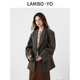 复古英伦风条纹垫肩廓形外套加厚软糯西装 LAMBOYO2025冬季 新款 女