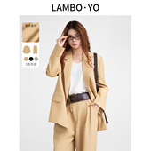 裤 LAMBOYO2025秋季 女 休闲宽松西装 小众双层腰头直筒西装 新款 韩版