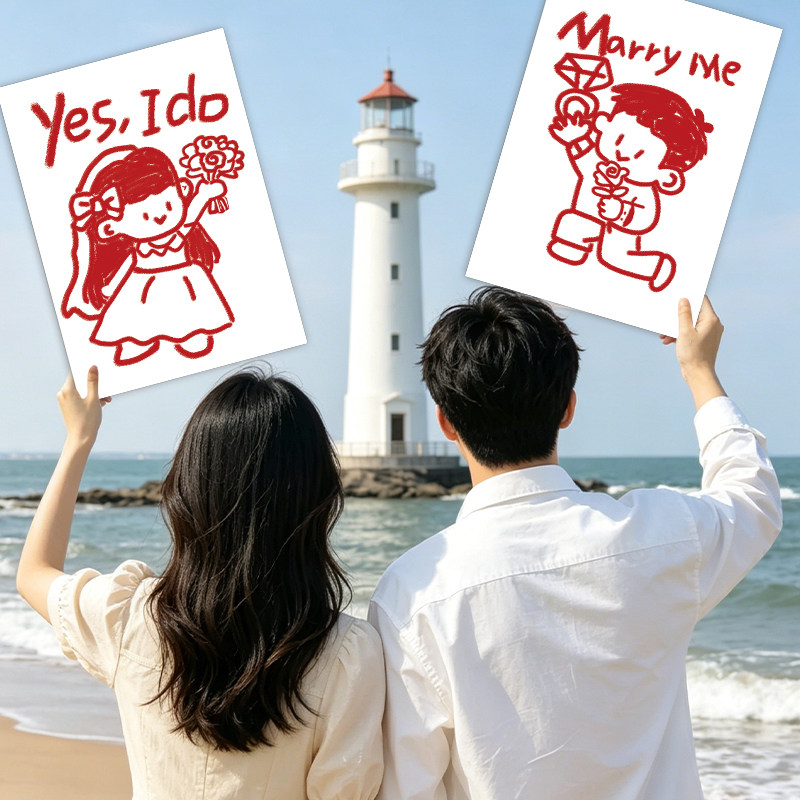 结婚订婚拍照道具领证卡通喜字卡片摆拍神器婚礼求婚领证拍摄手持