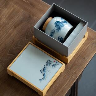 高档竹制陶瓷罐茶叶罐包装礼盒空盒红茶绿茶通用礼盒装空礼盒定制