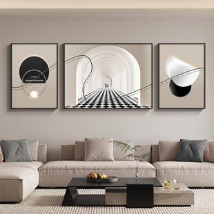 空间延伸轻奢高级感客厅大白墙装饰画 画抽象艺术线 线条沙发背景
