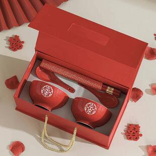 新中国风婚礼礼品餐具礼盒中国风新婚夫妇和闺蜜礼品婚礼碗嫁妆碗