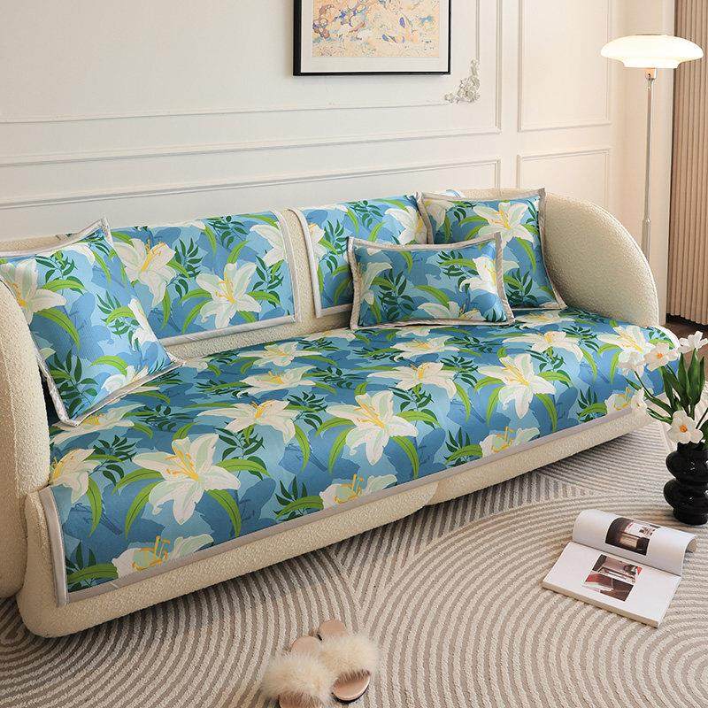 北欧田园风冰丝沙发垫夏天款可水洗凉席坐垫套四季防滑定做盖巾罩