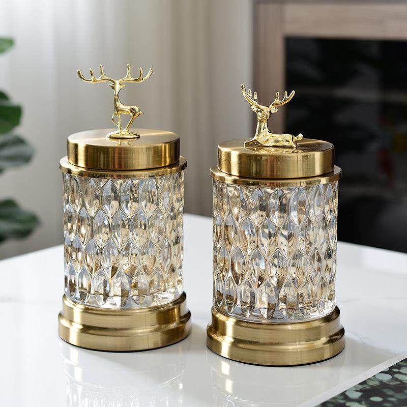 欧式摆件玻璃糖果罐精致糖罐子收纳水晶装饰品创意首饰罐带盖子家