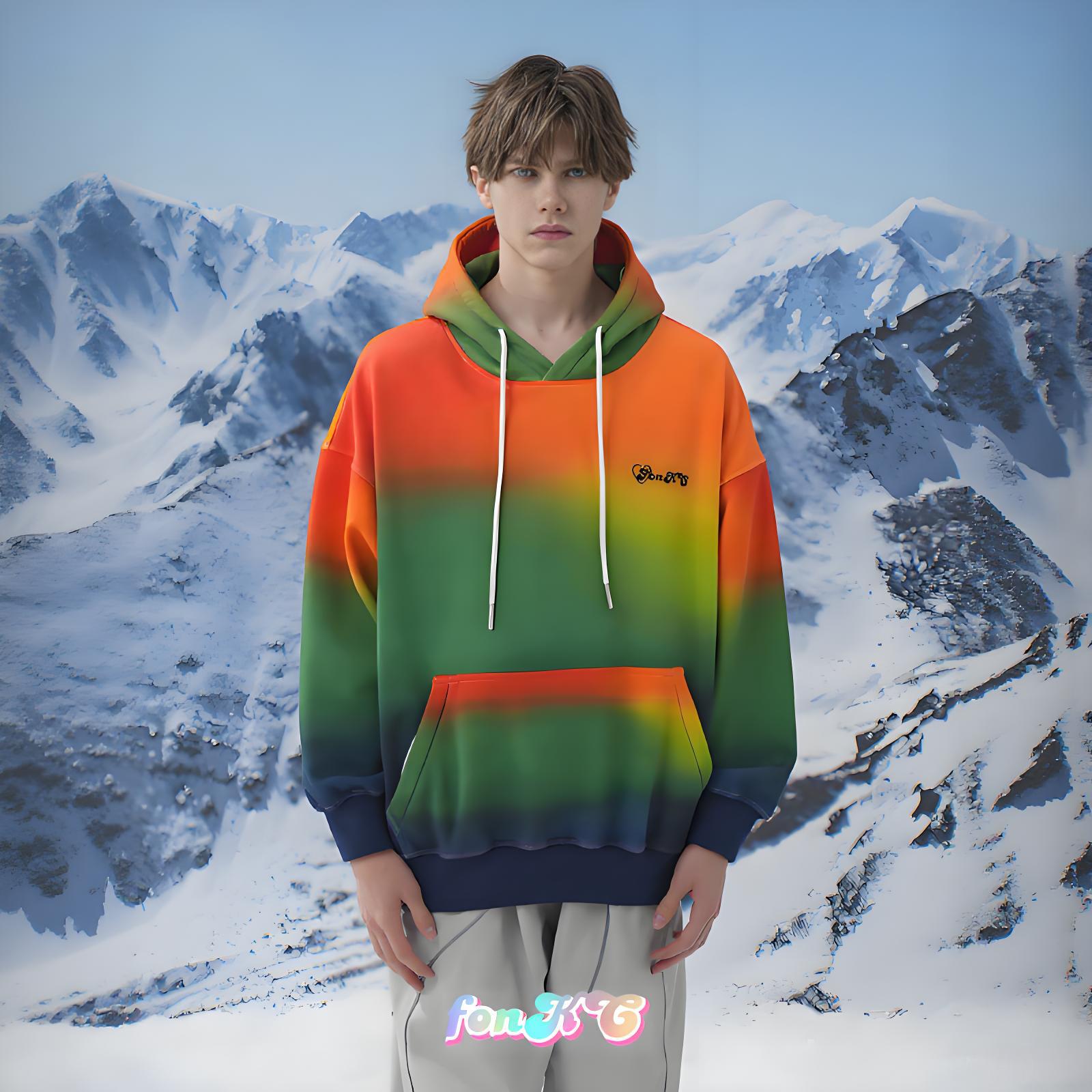 FONKC彩虹色连帽套头卫衣