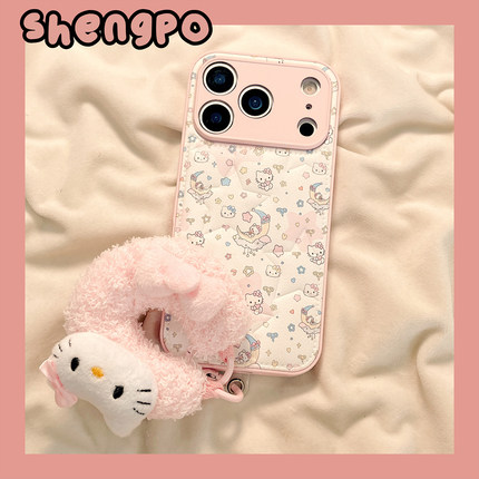 可爱月亮hellokitty带挂绳适用苹果17手机壳iphone17promax新款16promax防摔15Pro硅胶14女款13全包保护套皮