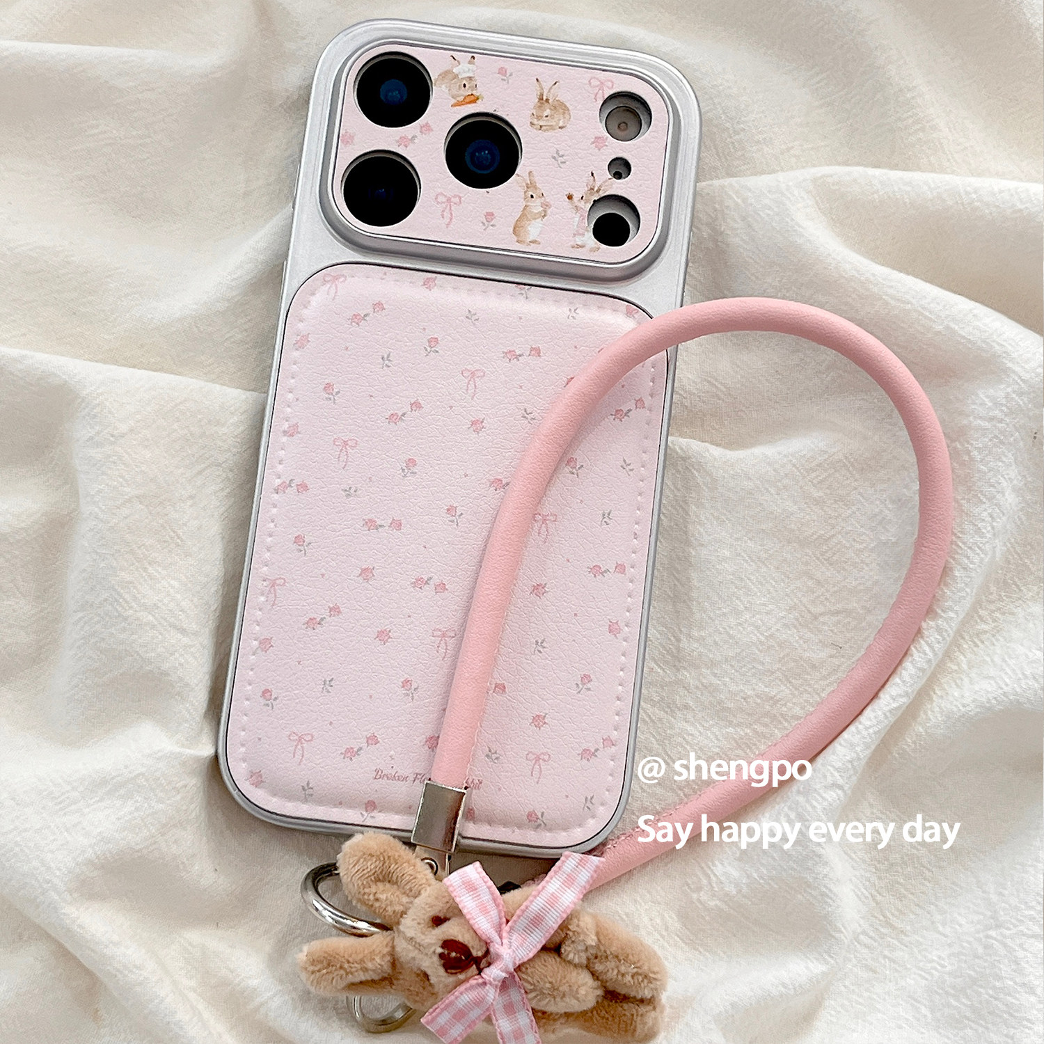 ins风粉色小碎花蝴蝶结适用iPhone17promax皮质手机壳17苹果16promax防摔新款15pro女14pro少女心全包保护套,3C数码配件,手机保护套/壳,淘宝优惠券,粉丝福利购,淘宝优惠卷