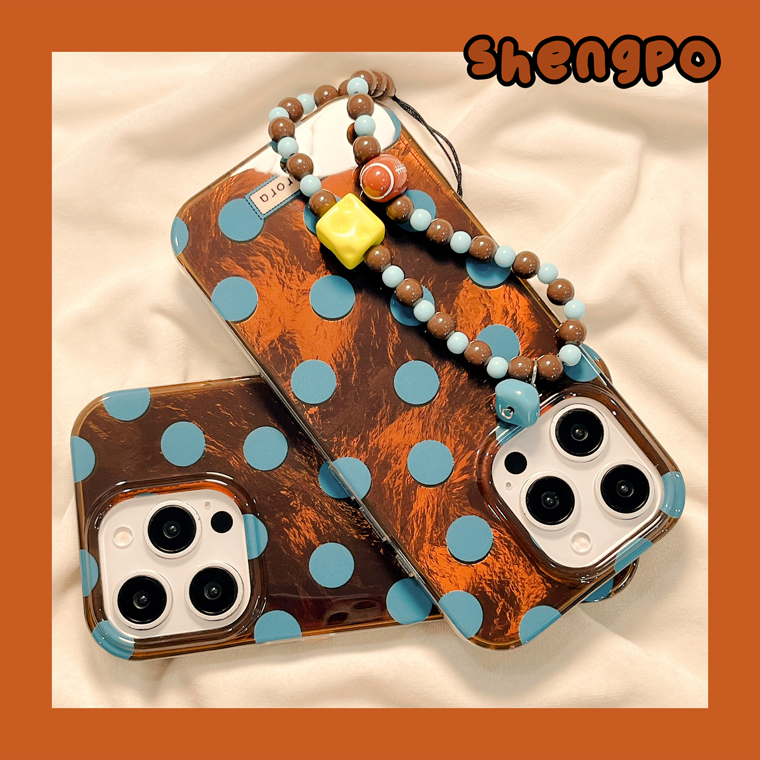 ins风简约波点手机壳带手链新款