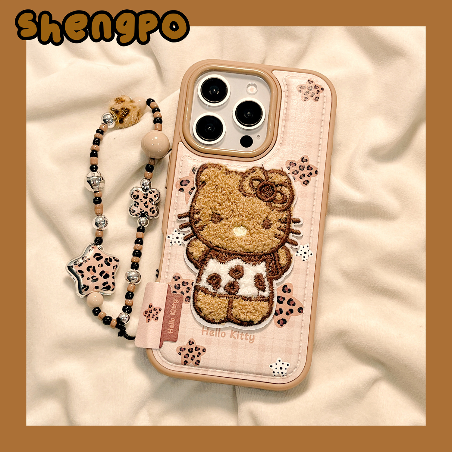 毛绒hellokitty手机壳皮质带手链