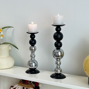精选轻奢高级感黑银烛台装饰品摆件烛光餐桌香薰蜡烛浪漫氛围场景