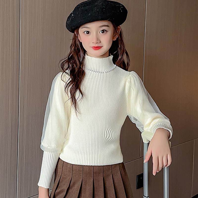 女童毛衣2025新款春季儿童打底衫大童女孩黑色针织内搭线衣春秋