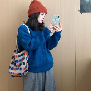 圆领点点可爱设计感套头毛衣女2025冬季新款短款毛衣宽松款