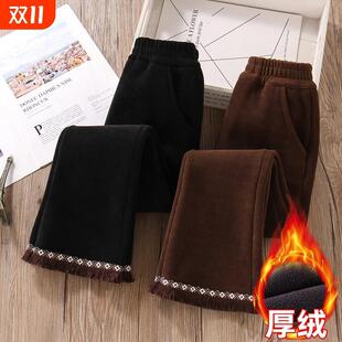 女童冬季加厚裤子加绒洋气黑色修身炸街儿童保暖一条过冬喇叭长裤