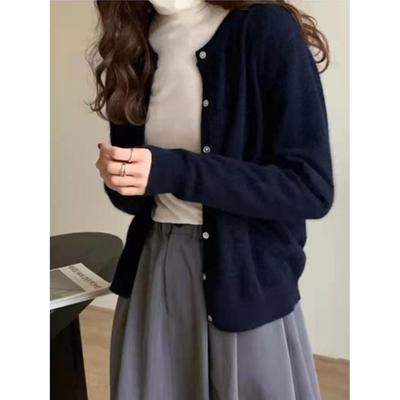 2025春秋新款羊绒毛衣外套女开衫薄款宽松圆领羊毛衫短款针织外搭