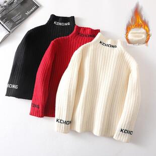 儿童毛衣男童半高领加绒一体绒2025新款时髦针织打底衫男孩毛线衣