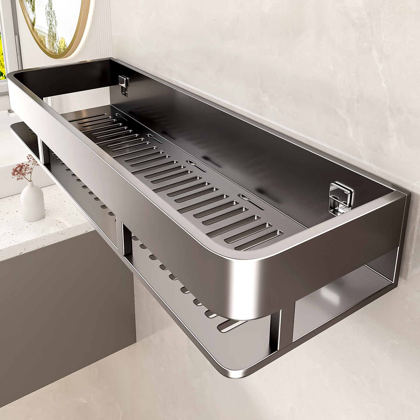 百悍置物架卫生间角篮浴室挂件厕所挂架卫浴收纳洗手间免打孔壁挂