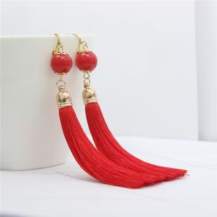 古风流苏耳环超仙网红复古耳饰红色气质耳坠民族风短款汉服耳夹女