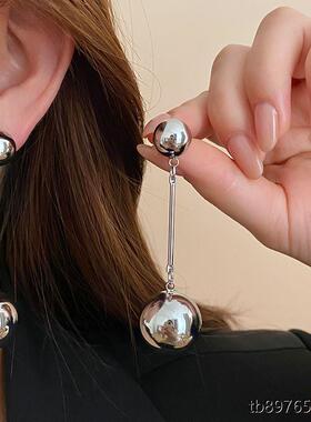 925银针金属圆球流苏耳环
