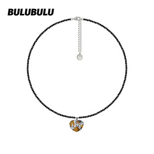 BULUBULU 设计师原创黑晶石串珠锁骨链爱心虎眼石镂空蝴蝶项链