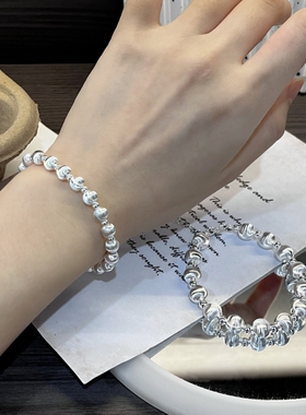 ESEELMI 通体S925拉丝猫眼银珠纯银手链女小众简约轻奢高级感