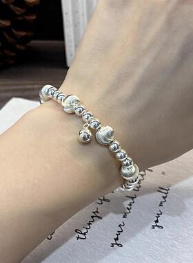 ESEELMI S925纯银手链轻奢小众精致女生款铃铛猫眼银珠