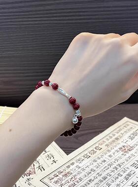 ESEELMI 天然高含量紫金朱砂手串纯银上岸小鱼女生手链