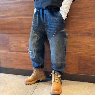 男童牛仔工装裤子潮流街舞百搭韩版2025秋季新款男孩宝宝儿童长裤