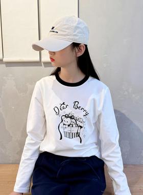 2025秋季女童长袖t恤儿童白色打底衫纯棉卡通圆领休闲中大童上衣